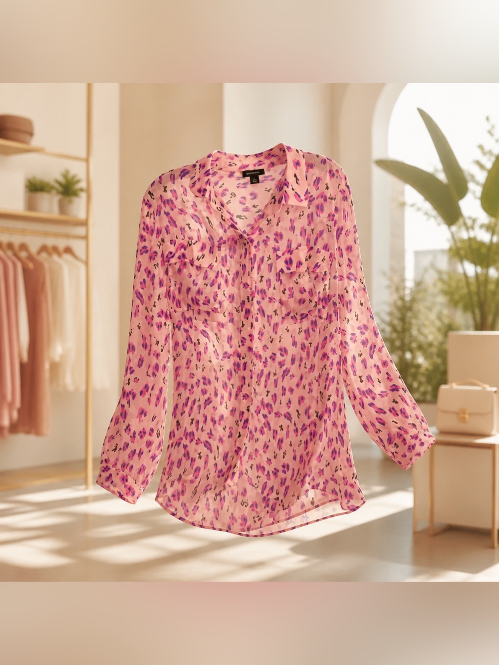 I Love Ronson XL Shoe Print Button Down Blouse